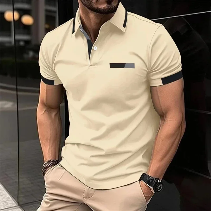 Men's Fitness Casual Sports T-shirt Gym Running Sports Elastic Short-sleeved Polo Shirt Lapel Top Men's Slim Fit T-shirt thumbnail 5