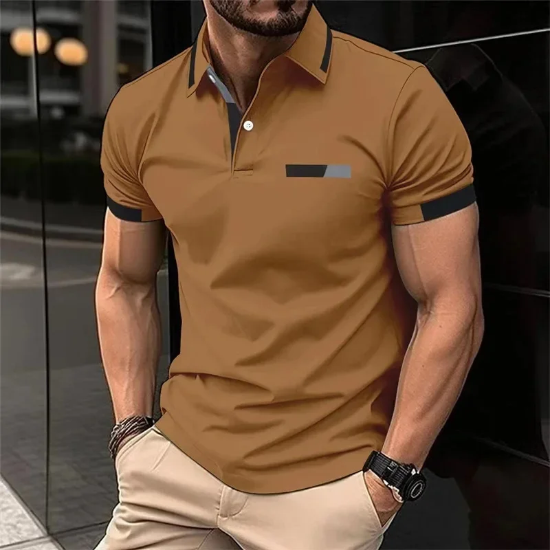 Men's Fitness Casual Sports T-shirt Gym Running Sports Elastic Short-sleeved Polo Shirt Lapel Top Men's Slim Fit T-shirt thumbnail 6