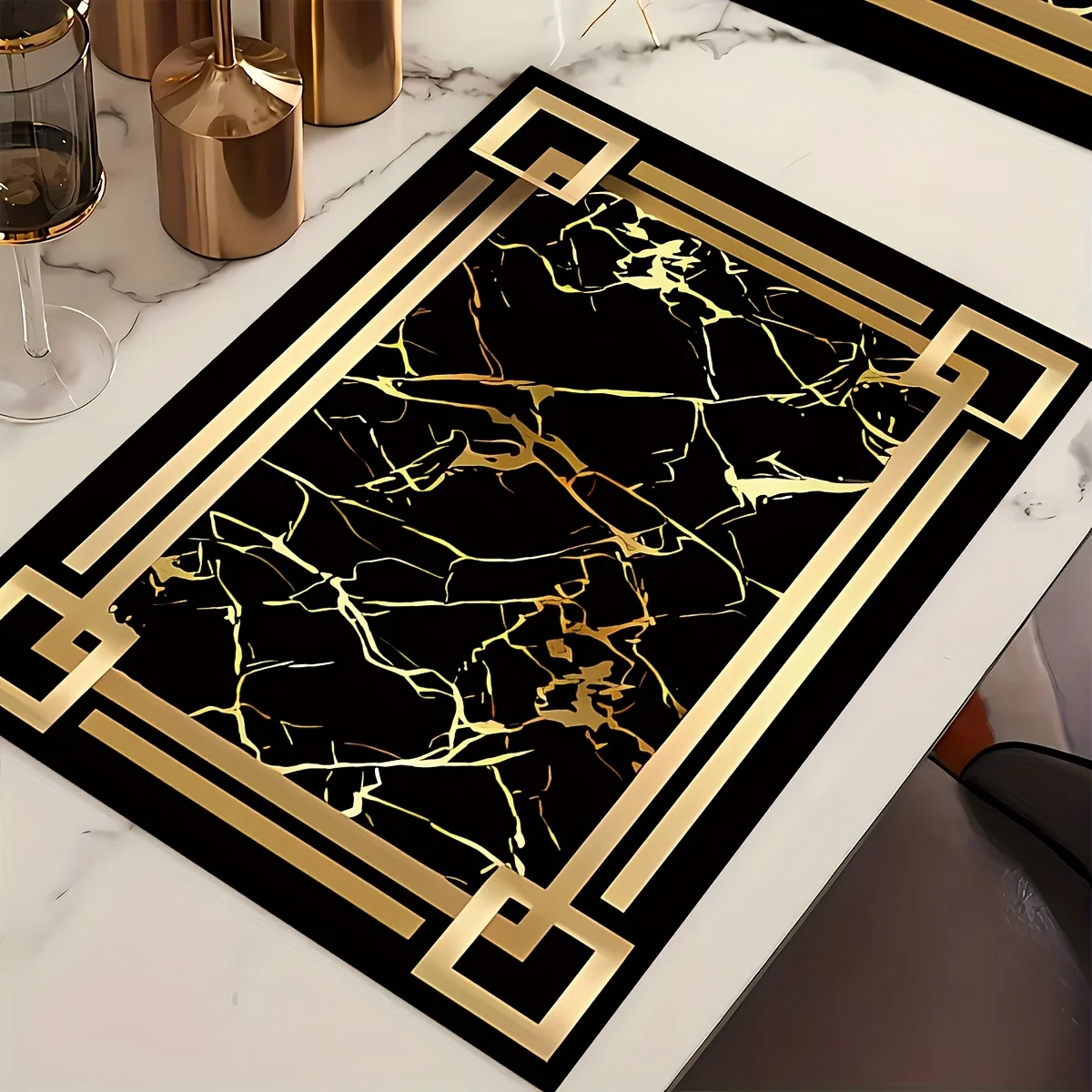 1pc Black and gold element patterned kitchen linen placemats, suitable for home dining table decoration, ideal gift decoration. thumbnail 4