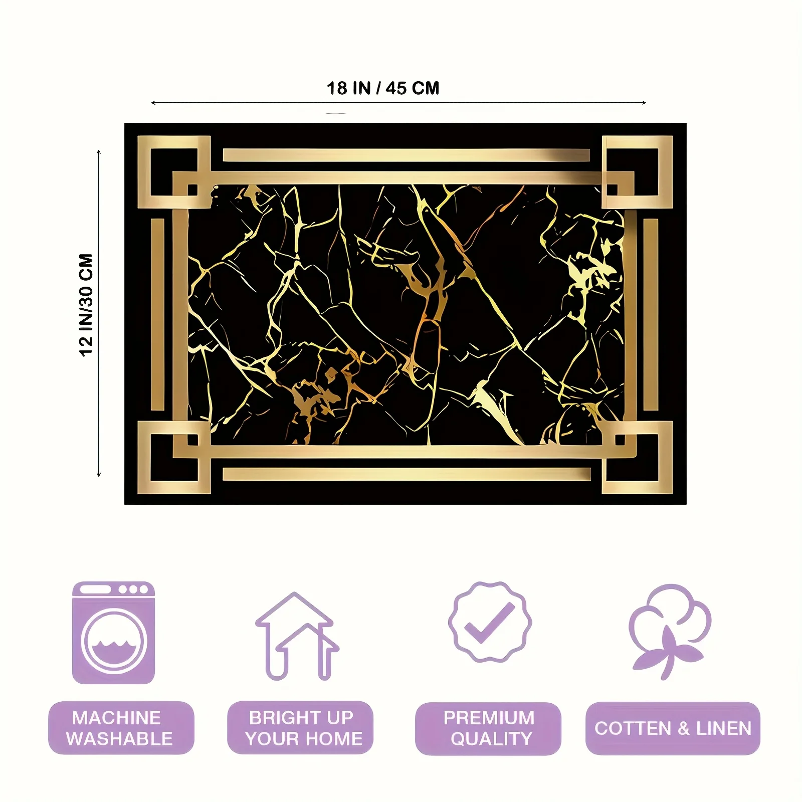 1pc Black and gold element patterned kitchen linen placemats, suitable for home dining table decoration, ideal gift decoration. thumbnail 3
