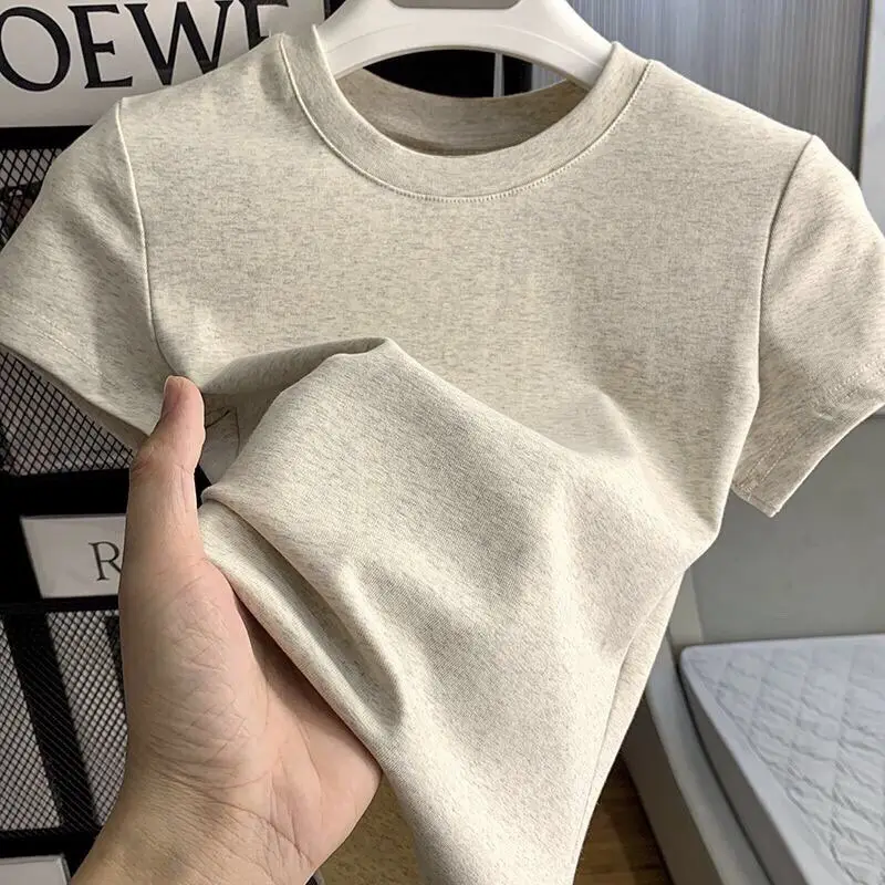 Women's Solid Short Sleeve T-Shirt Spring Summer Casual Soft Slim Fit Basic Top Tees All-Match Fashion t-shirts for women thumbnail 4