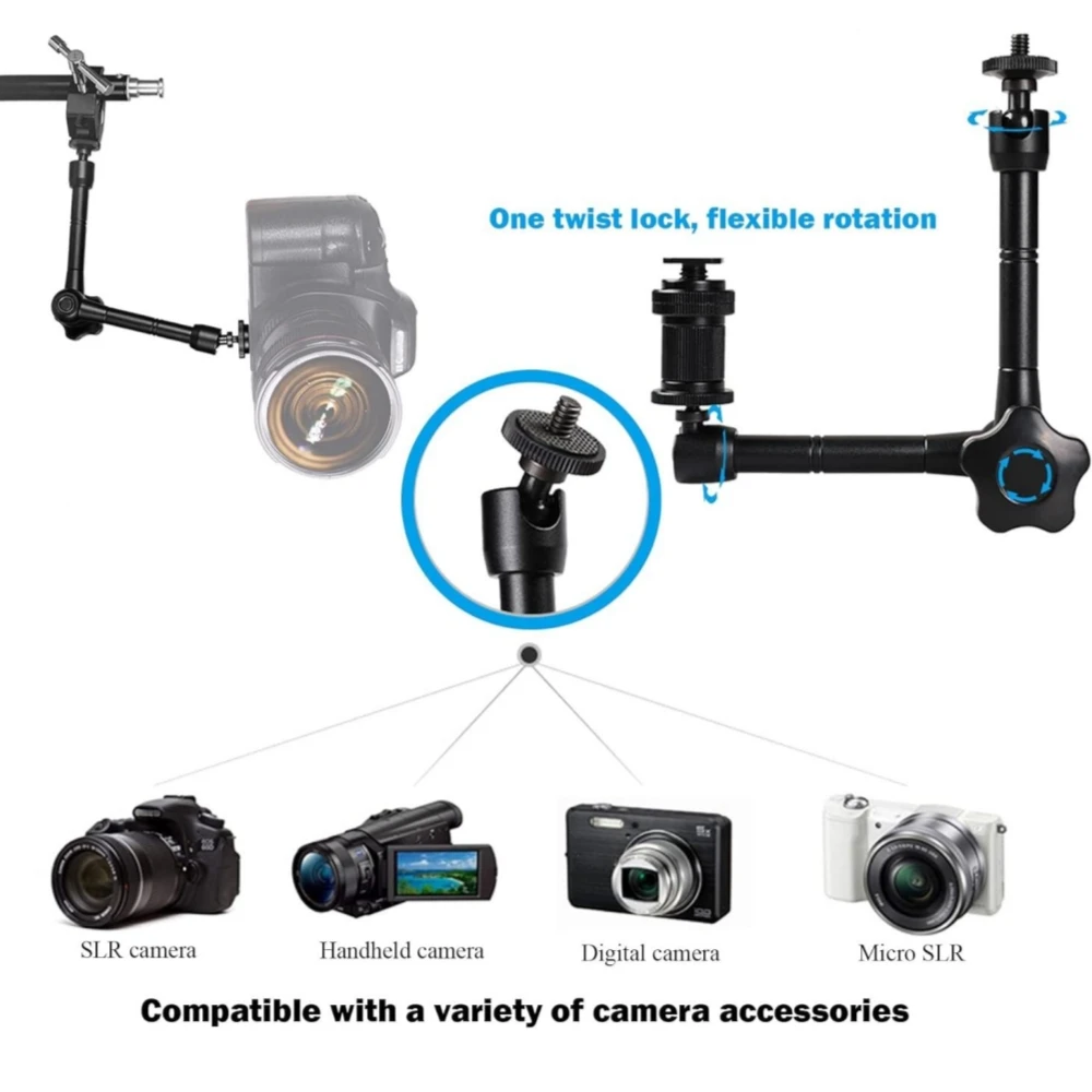 Aluminum Alloy Metal 11 Inch Articulating Magic Arm With Super Clamp Clip for DSLR Rig Camera LCD Monito LED Video Lighting thumbnail 6
