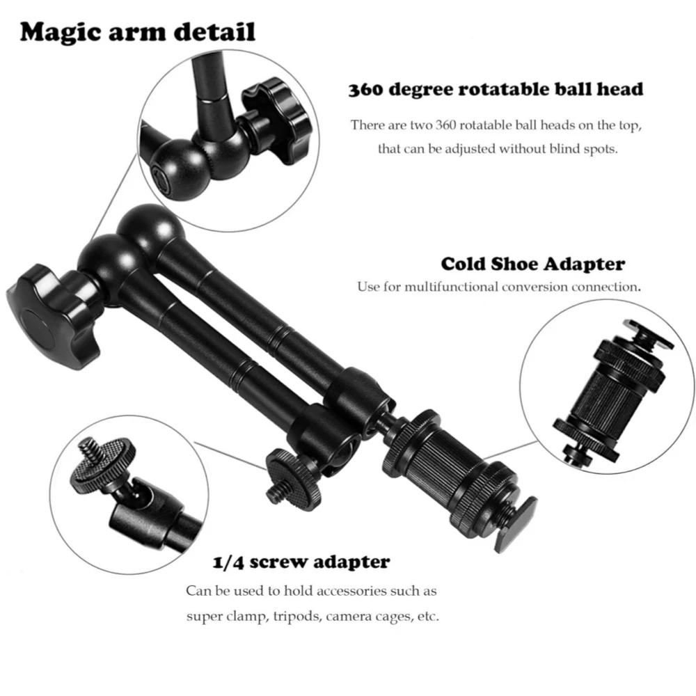 Aluminum Alloy Metal 11 Inch Articulating Magic Arm With Super Clamp Clip for DSLR Rig Camera LCD Monito LED Video Lighting thumbnail 3