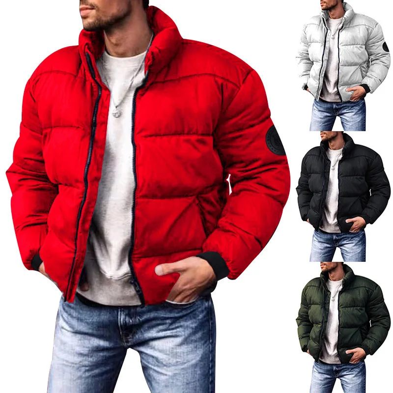 Thickened Winter Cotton Jacket for Men Stand Collar down Cotton Coat Stylish Urban Fashion Casual Wear Polyester Fiber