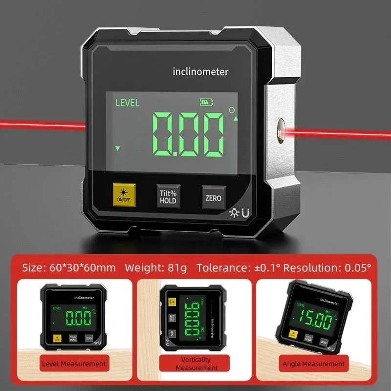 NEW 2-Side Magnetic Digital Angle Gauge With Laser Electronic Protractor Horizontometer Inclinometer Angle Ruler Slope Measuring thumbnail 2