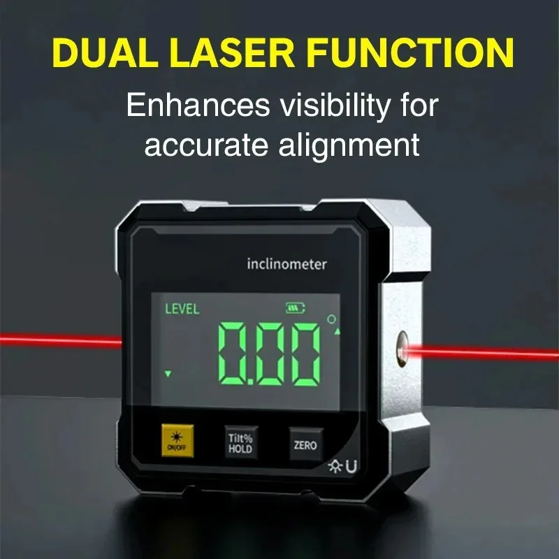 NEW 2-Side Magnetic Digital Angle Gauge With Laser Electronic Protractor Horizontometer Inclinometer Angle Ruler Slope Measuring thumbnail 4