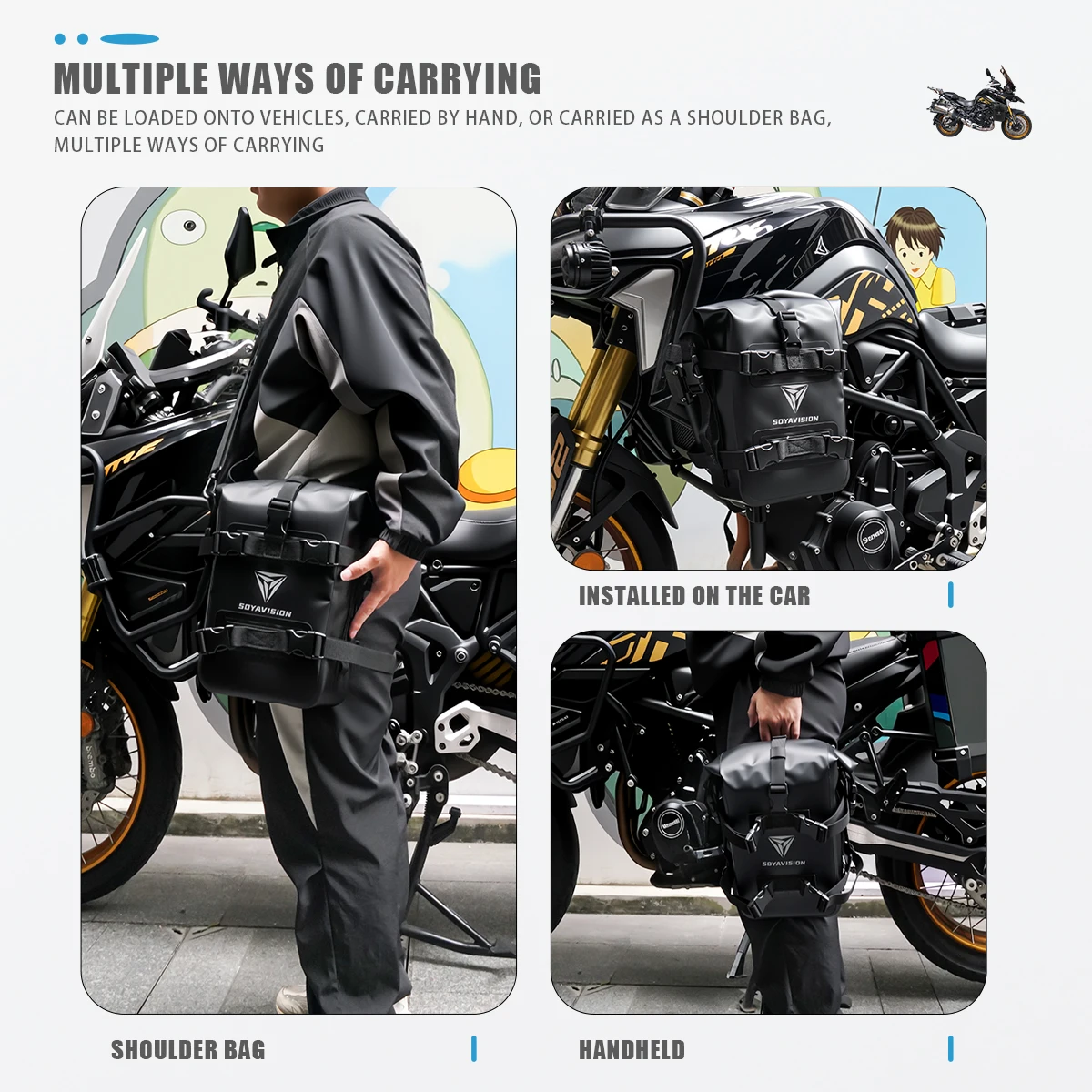 Black Motorcycle Side Frame Crash Bars Bag Repair Tools Placement Bag Multi-functional Motor Tank Bag 8L 10L 12L Waterproof Bags thumbnail 5