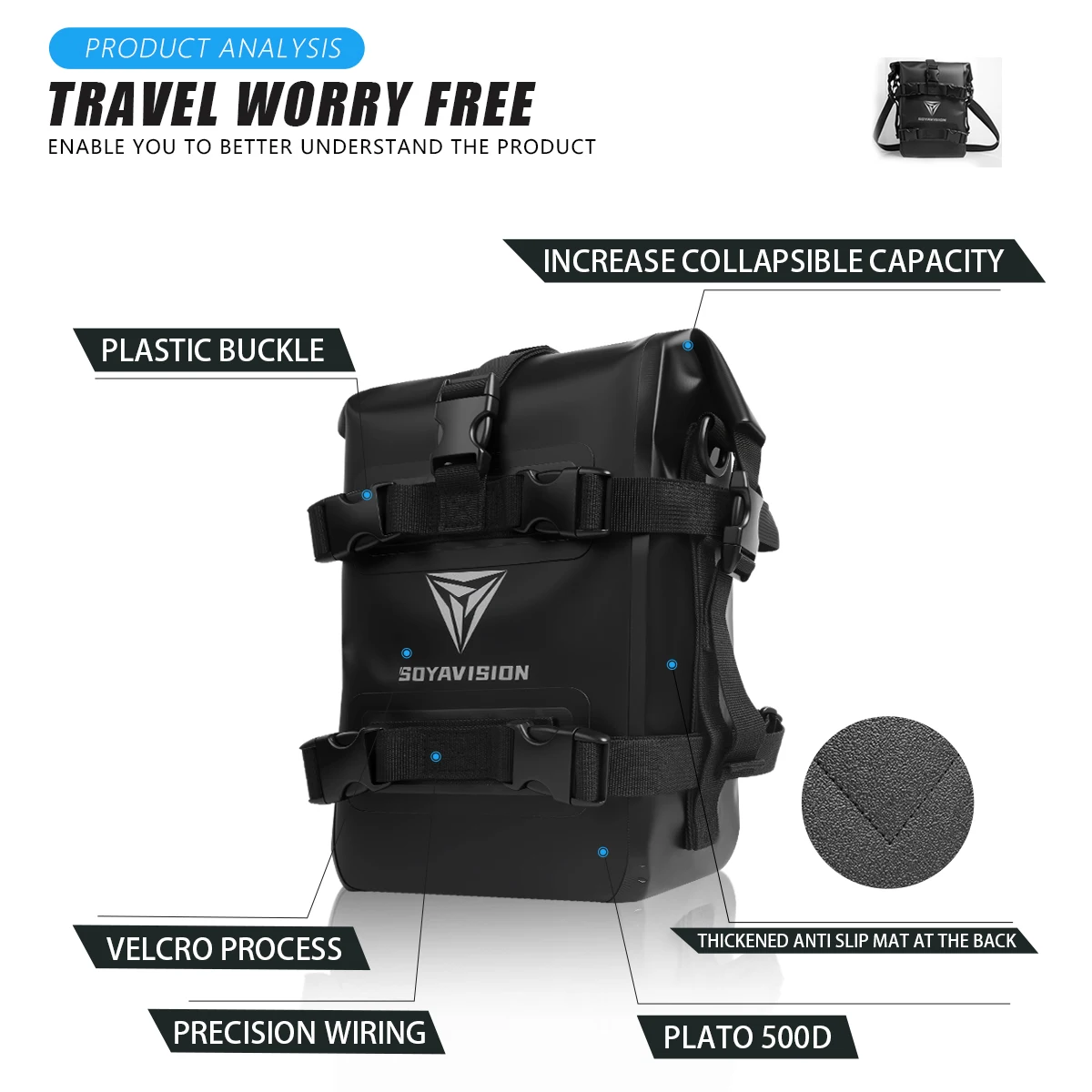Black Motorcycle Side Frame Crash Bars Bag Repair Tools Placement Bag Multi-functional Motor Tank Bag 8L 10L 12L Waterproof Bags thumbnail 3