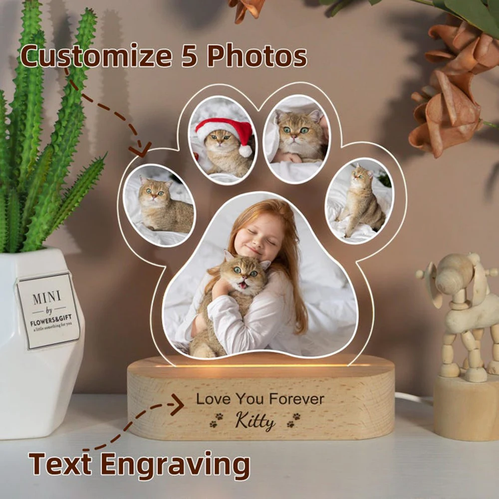 Custom Pet Photo Night Light Wooden Base Dog Memorial Remembrance Gift LED Soft Light Home Decoration Personalized Sympathy Gift thumbnail 2