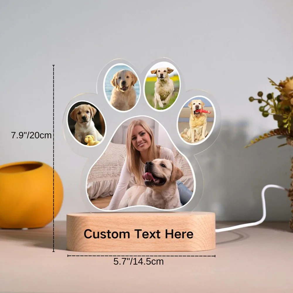Custom Pet Photo Night Light Wooden Base Dog Memorial Remembrance Gift LED Soft Light Home Decoration Personalized Sympathy Gift thumbnail 3