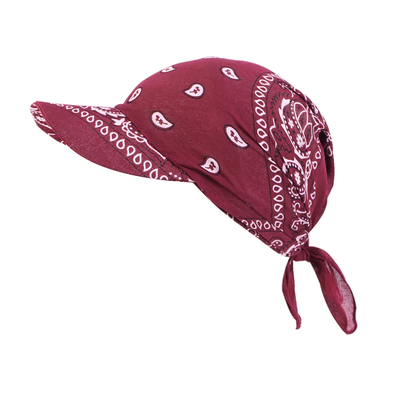 New Men's and Women's Cotton Paisley Pattern Headscarf Cap Brim Hat Sun Hat Adjustable for Beach Use UV Protection