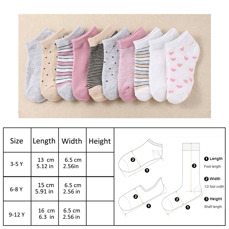 10 Pairs kids cute heart print ankle socks, unisex boys and girls soft comfortable children socks multi-color thumbnail 6