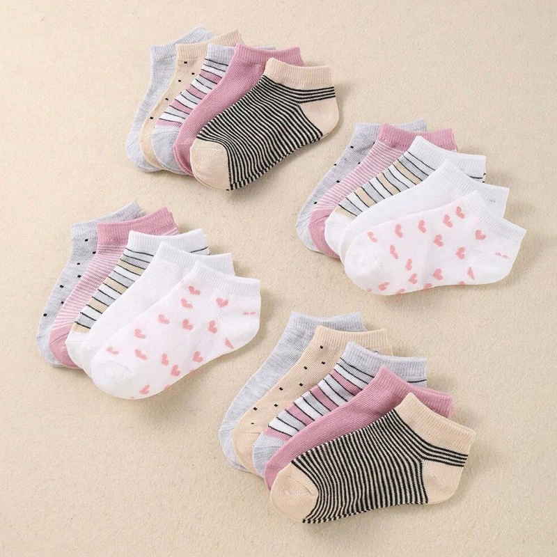 10 Pairs kids cute heart print ankle socks, unisex boys and girls soft comfortable children socks multi-color thumbnail 2