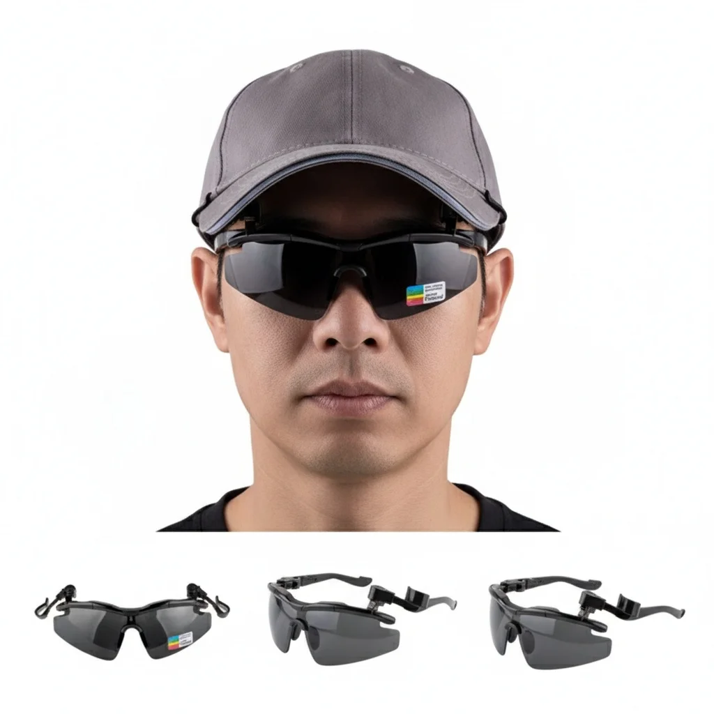Polarized Fishing Hat Visor Clip-On Sunglasses - UV400 Protection for Golf Biking Hiking Sport Eyewear