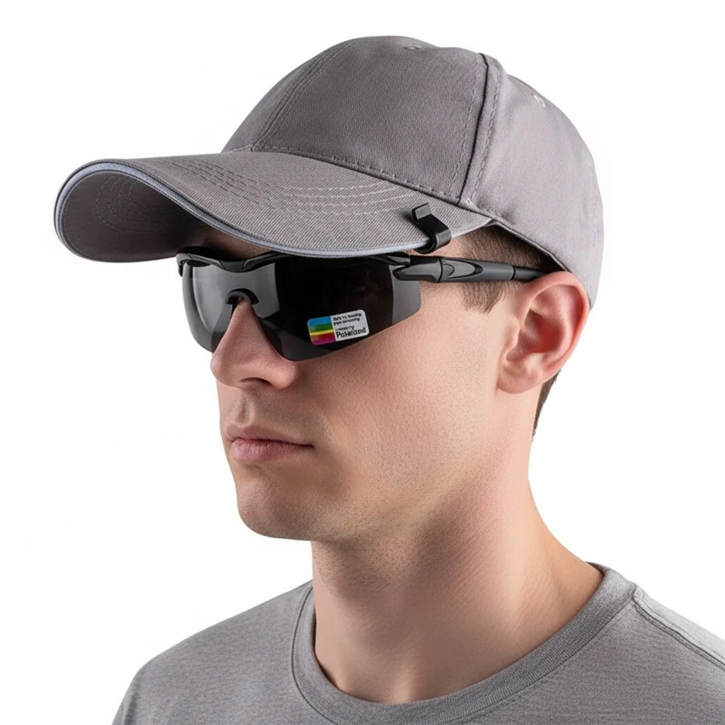 Polarized Fishing Hat Visor Clip-On Sunglasses - UV400 Protection for Golf Biking Hiking Sport Eyewear thumbnail 2