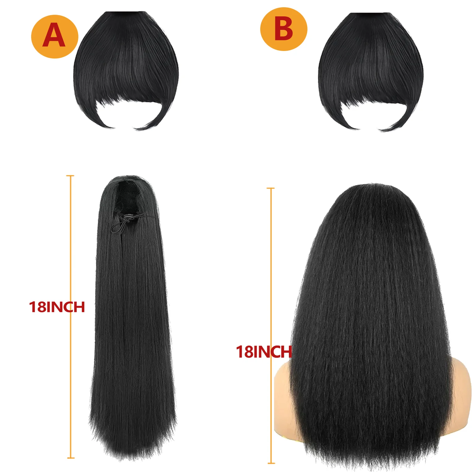 Yaki Straight Clip-In Ponytail Extension with Bangs for - Heat-Resistant Synthetic Hairpiece, Looking Drawstring Ponytails thumbnail 6