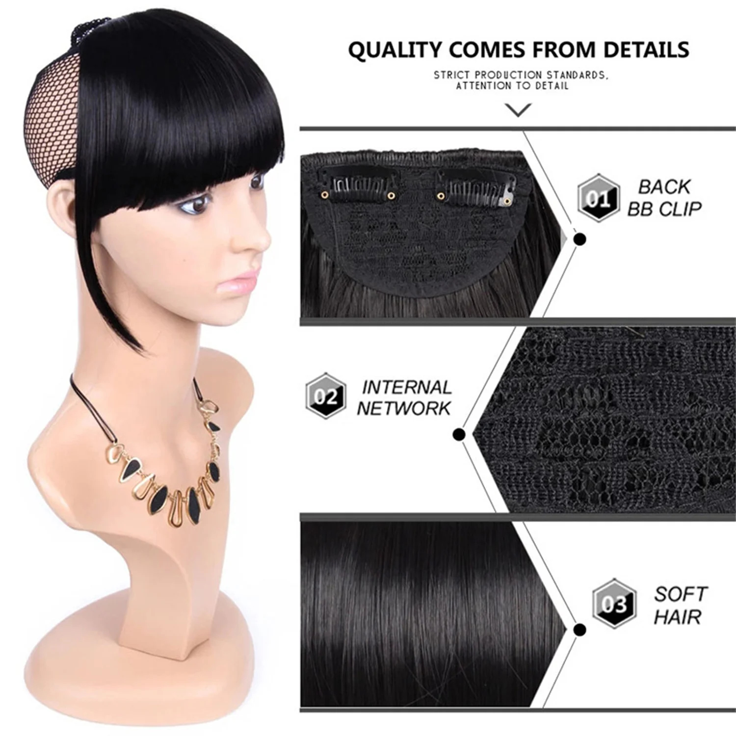 Yaki Straight Clip-In Ponytail Extension with Bangs for - Heat-Resistant Synthetic Hairpiece, Looking Drawstring Ponytails thumbnail 2