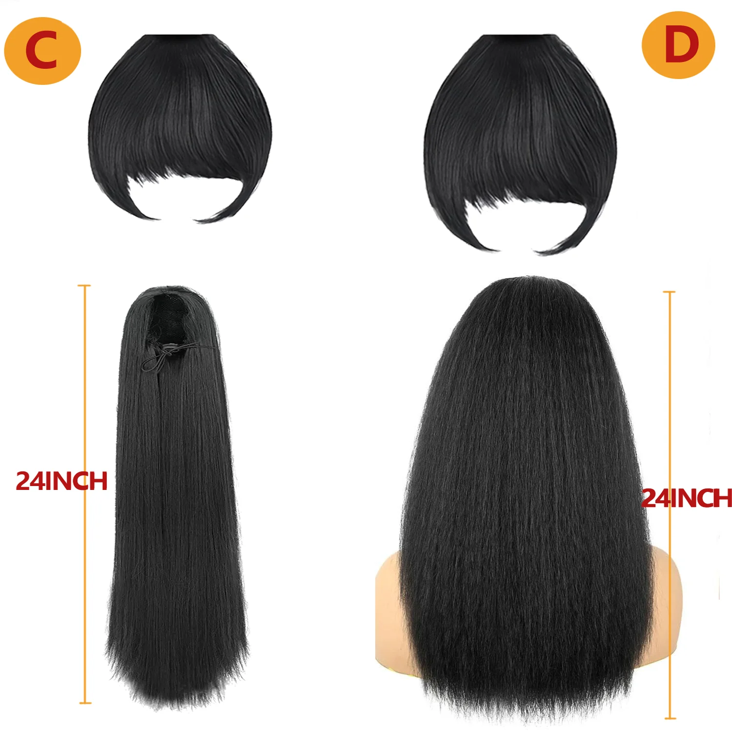Yaki Straight Clip-In Ponytail Extension with Bangs for - Heat-Resistant Synthetic Hairpiece, Looking Drawstring Ponytails thumbnail 5