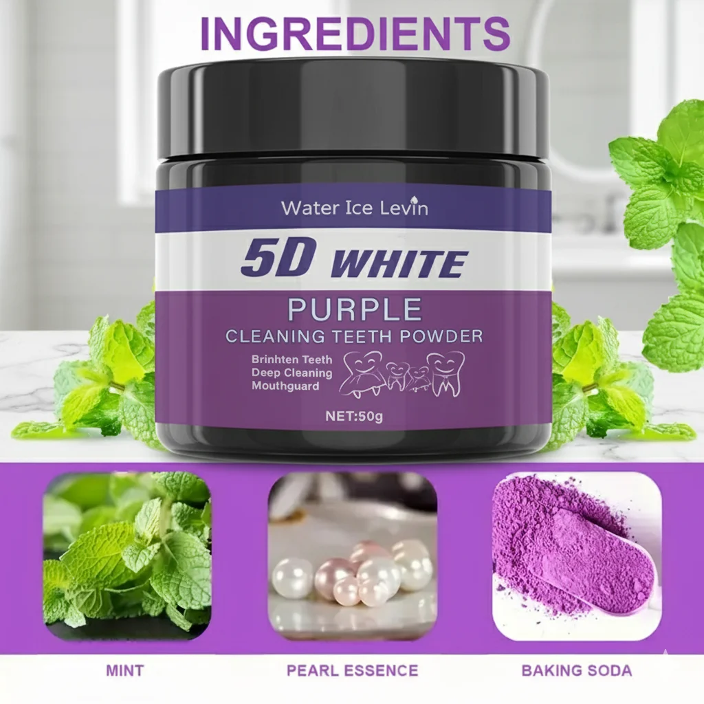 5D White Purple Cleaning Teeth Powder: All-Round Protection, Brightens Teeth, Deep Cleans, Moisturizes & Freshens Breath thumbnail 2