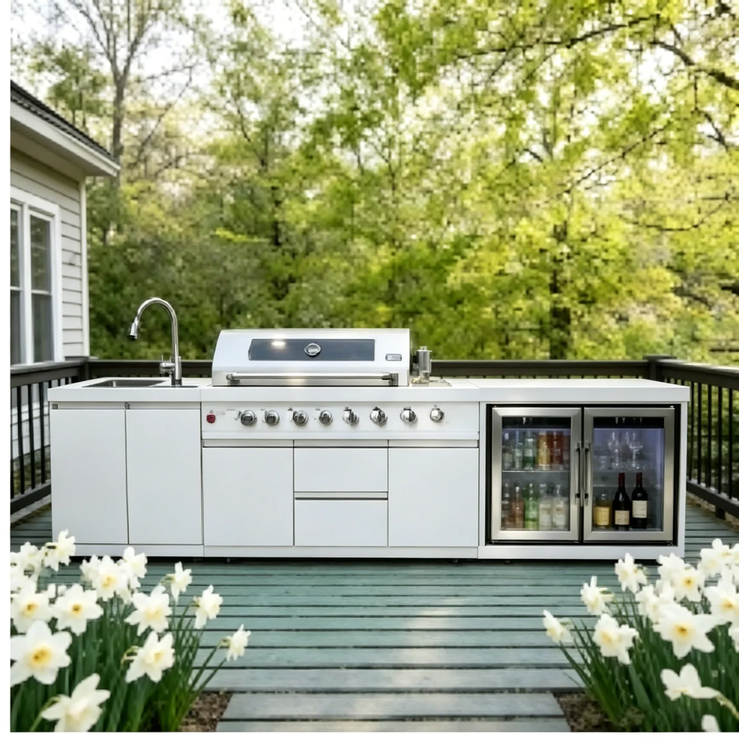 Sturdy 304 Stainless Steel Outdoor Kitchen Cabinet With Grill Cooktop Sink Fridge Rolling Movable On Wheels For Backyard Patio G