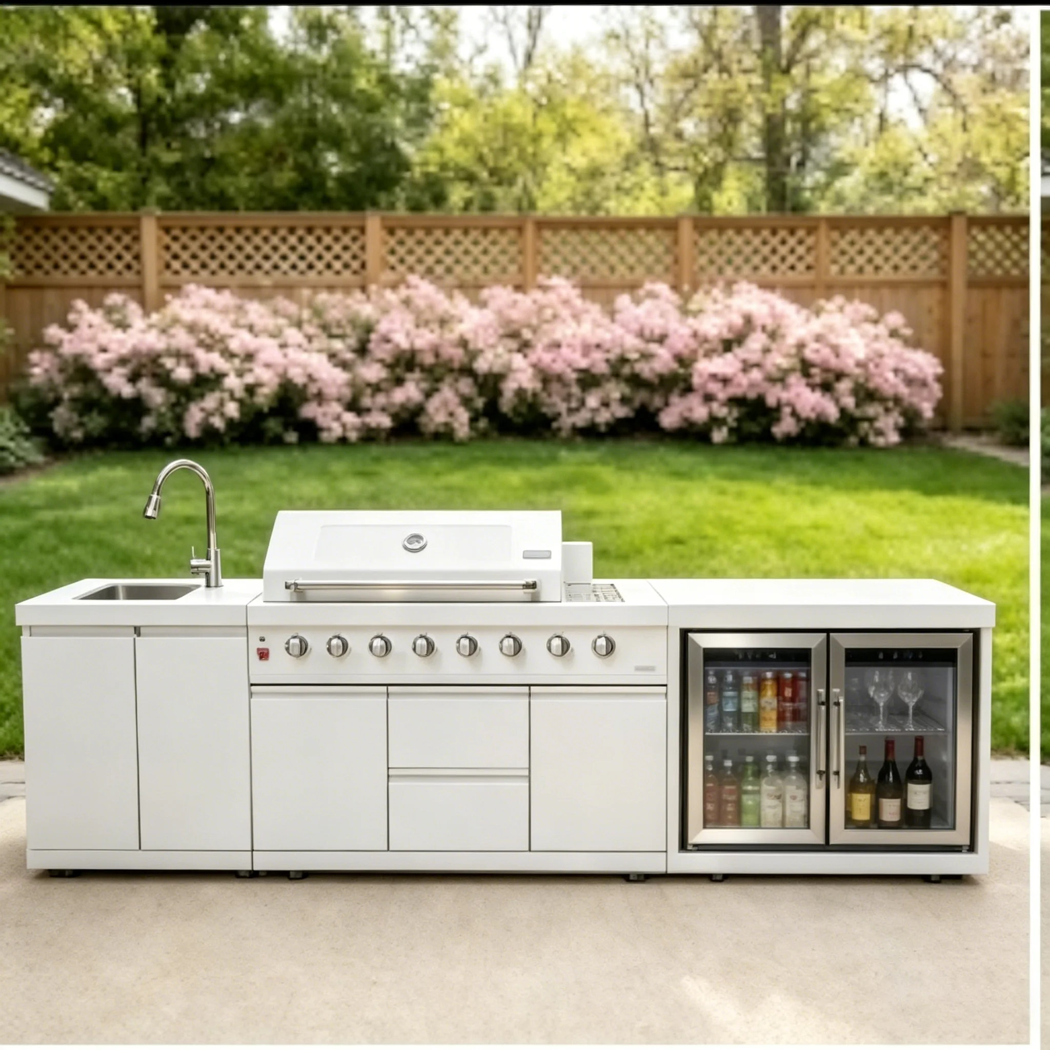 Sturdy 304 Stainless Steel Outdoor Kitchen Cabinet With Grill Cooktop Sink Fridge Rolling Movable On Wheels For Backyard Patio G thumbnail 3