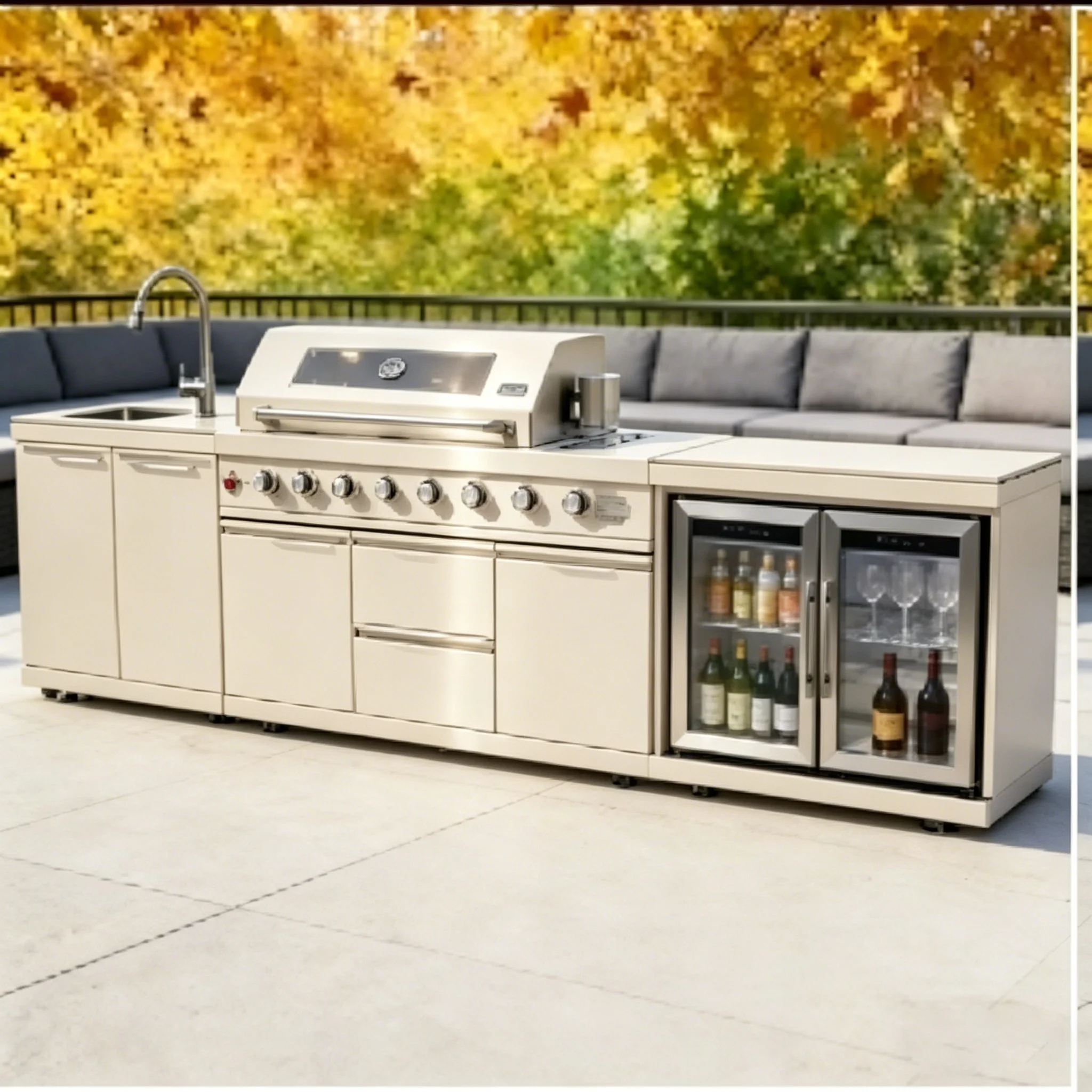 Sturdy 304 Stainless Steel Outdoor Kitchen Cabinet With Grill Cooktop Sink Fridge Rolling Movable On Wheels For Backyard Patio G thumbnail 4