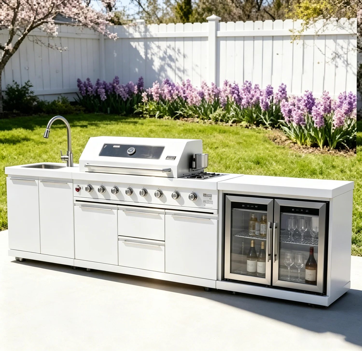 Sturdy 304 Stainless Steel Outdoor Kitchen Cabinet With Grill Cooktop Sink Fridge Rolling Movable On Wheels For Backyard Patio G thumbnail 2