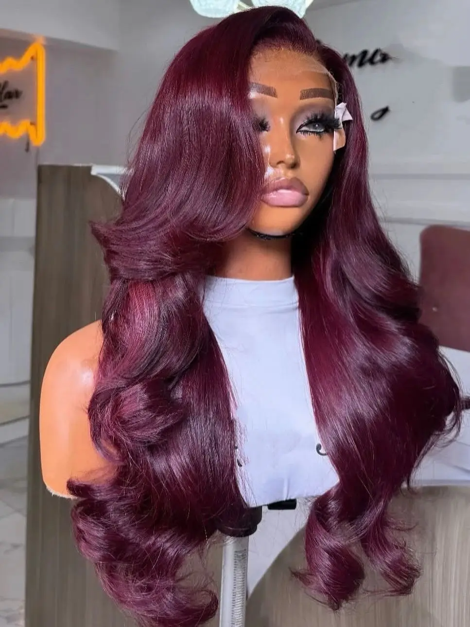 Body Wave Soft Hair 99J Red Burgundy 613 Blonde Ginger Brown Color 13X4X1 HD Lace Frontal Wig Prepucked Glueless Wig Daily Party thumbnail 5