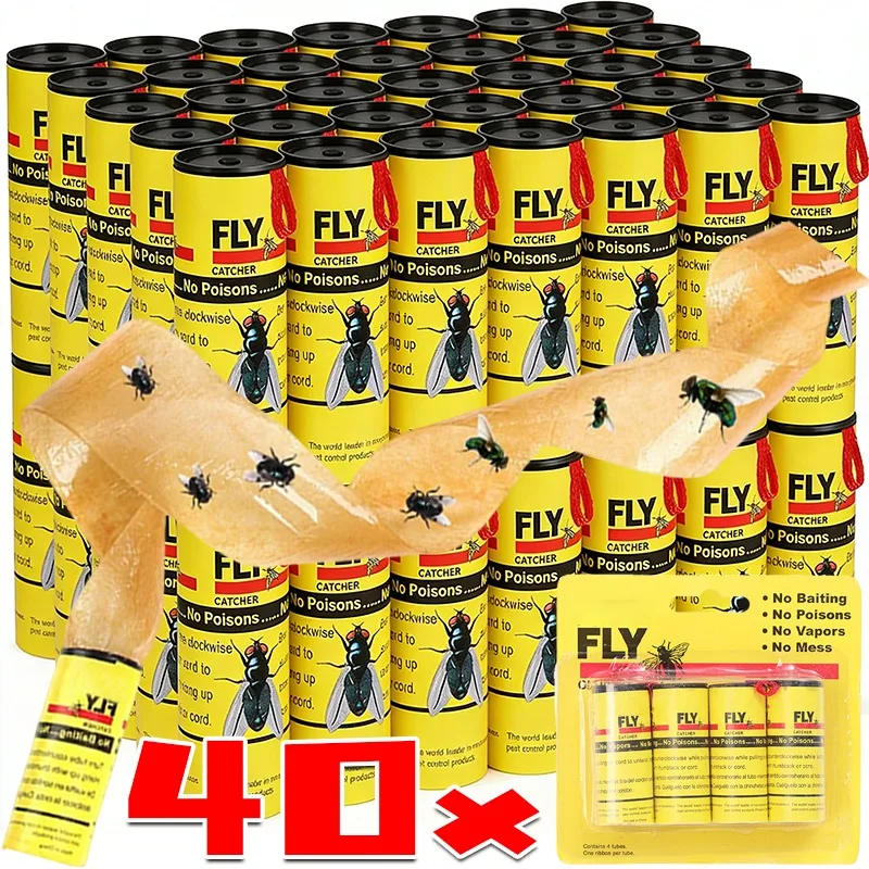 40/4pcs Double Sided Fly Sticky Tape Strong Self-adhesive Paper Strip for Flying Insect Bug Mosquitos Catcher Roll Killer Traps