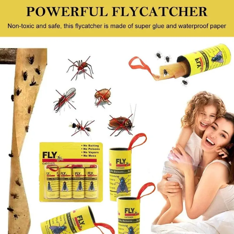 40/4pcs Double Sided Fly Sticky Tape Strong Self-adhesive Paper Strip for Flying Insect Bug Mosquitos Catcher Roll Killer Traps thumbnail 2