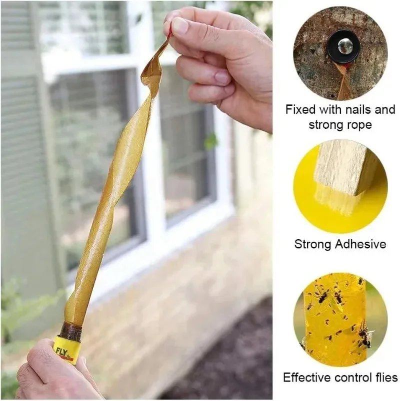 40/4pcs Double Sided Fly Sticky Tape Strong Self-adhesive Paper Strip for Flying Insect Bug Mosquitos Catcher Roll Killer Traps thumbnail 4