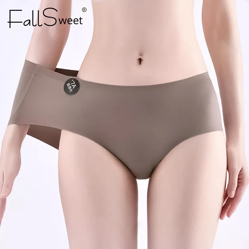Falllsweet 4Pcs Women Seamless Silk Panties Soft Thin Female Underwear Sexy Mid-Rise Briefs Ice Silk Underpants Lingerie M-2XL thumbnail 4