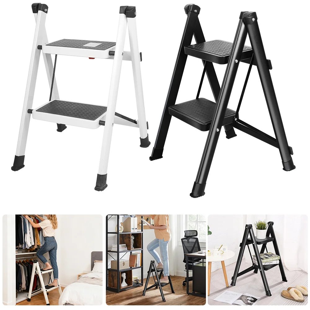 2 Steps Folding Step Ladder Non-slip Household Folding Ladders Stool 330lbs Load-bearing Multifunction Step Ladder High Chair