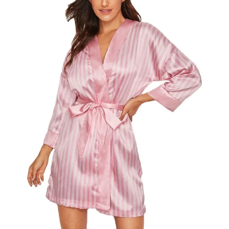 Women's Sexy Lingerie Robe Pink Striped Satin Short Nightwear Bathrobe Sleepwear Homewear Bridesmaid For Ladies Pajama party thumbnail 3