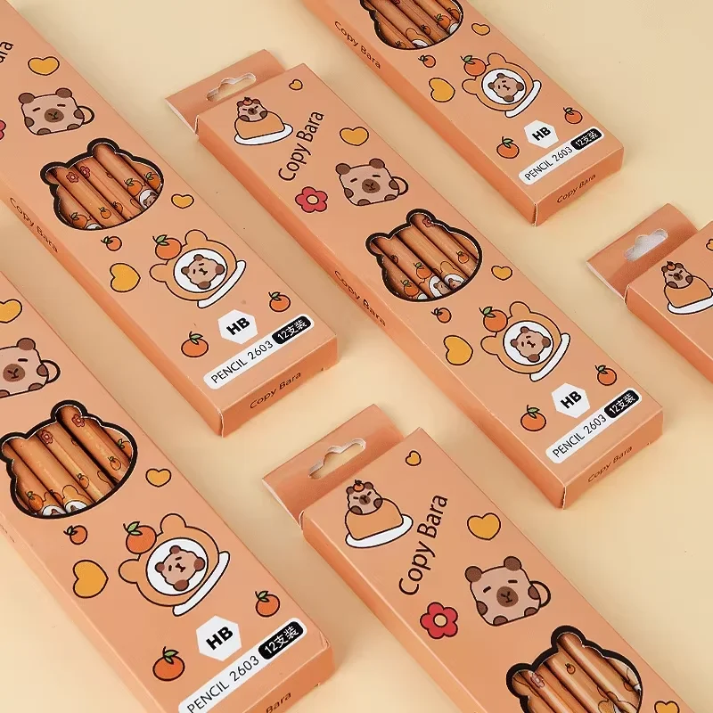 12pcs Kawaii Capybara Pencils Sketching Drawing Pencil With Eraser Unpointed For School Office Students Stationery Supply Pencil thumbnail 2