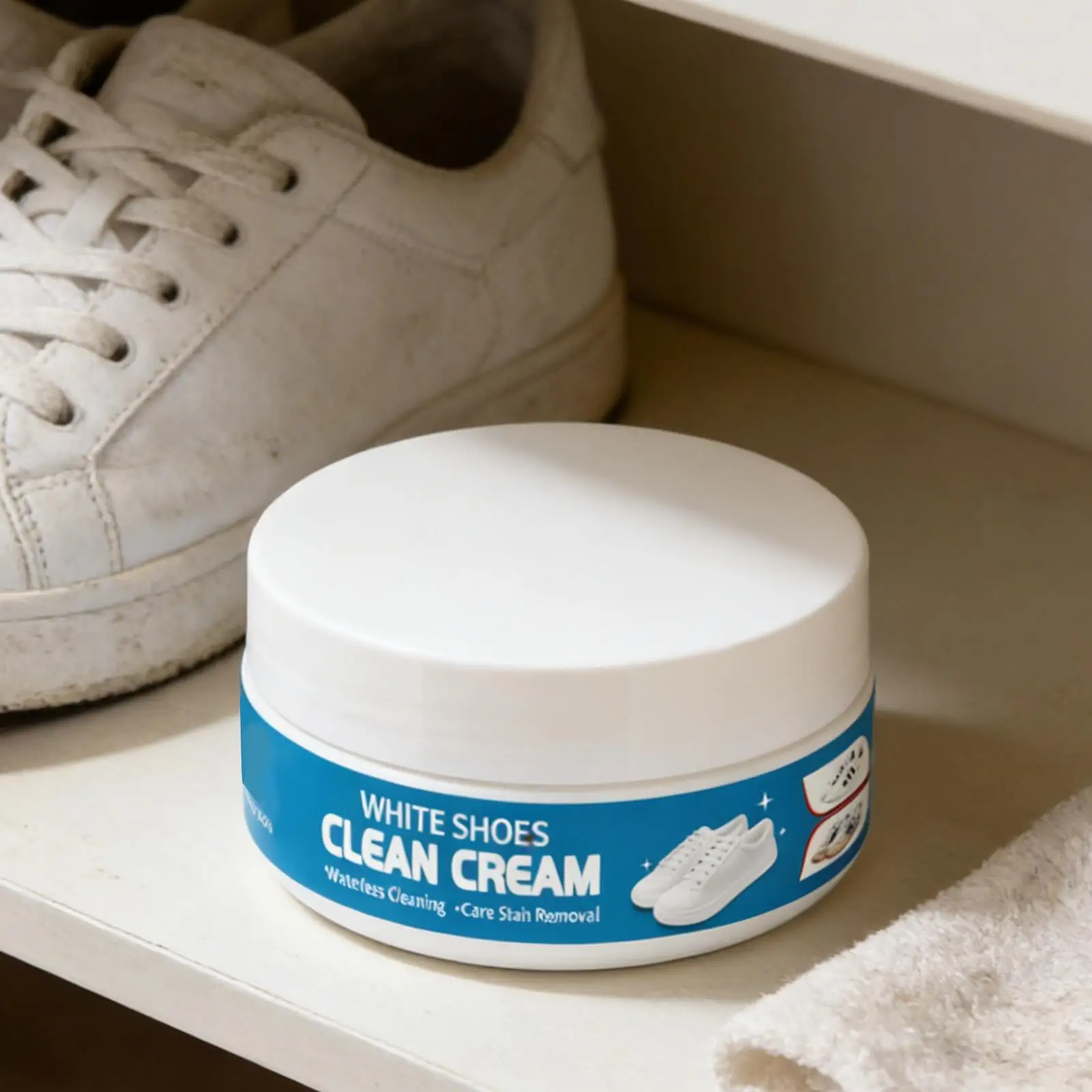 White Shoe Cleaner Cream With Sponge Stain Remover For Canvas Rubber Soles, Indoor Outdoor Sports Shoe Maintenance & Care Kit thumbnail 4