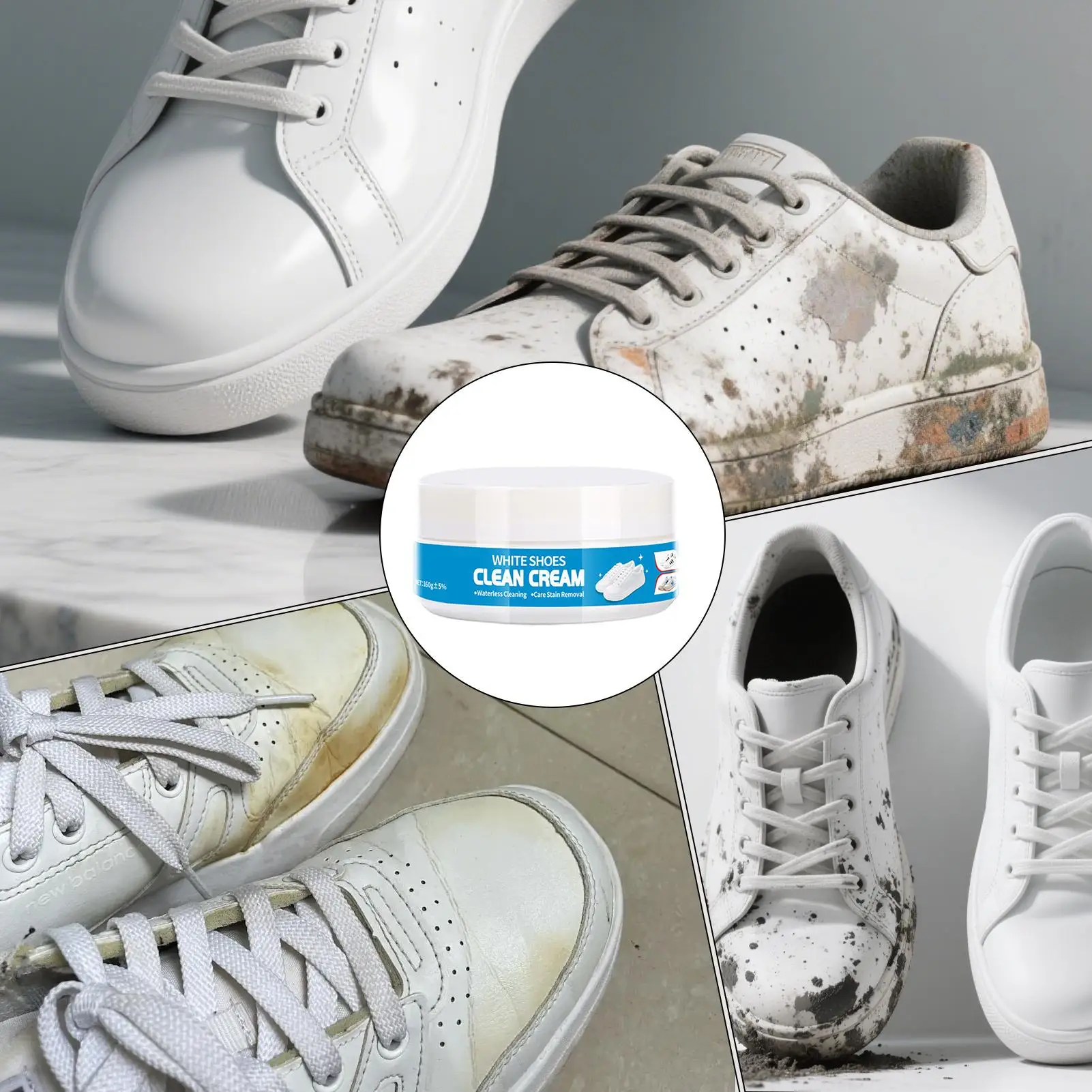 White Shoe Cleaner Cream With Sponge Stain Remover For Canvas Rubber Soles, Indoor Outdoor Sports Shoe Maintenance & Care Kit thumbnail 6