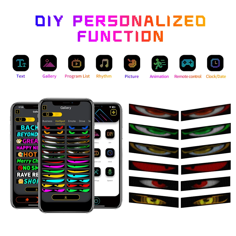 LED Devil Eye Car Lights Dynamic Flexible Programmable Custom Bluetooth Control LED Eyes Display Light For Car Decor thumbnail 3