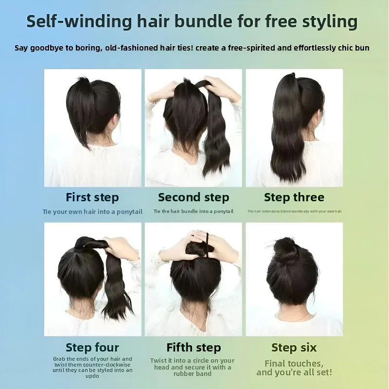 50cm Synthetic Self-Winding Hair Bundle With Elastic Loop DIY Hair Bun Ponytail For Increase Hair Fluffy Natural Ball Head Wig thumbnail 4