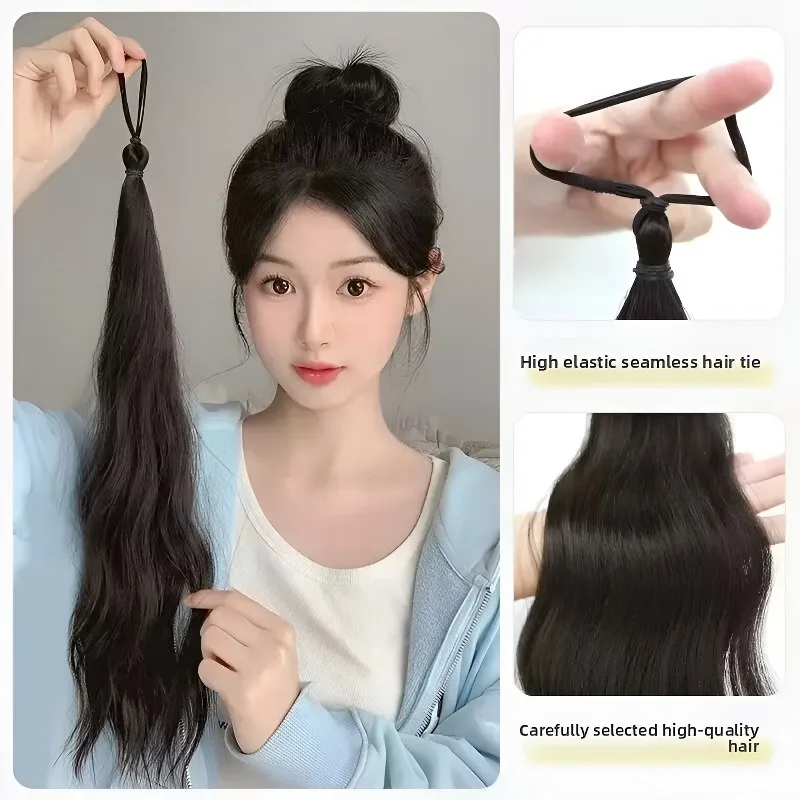 50cm Synthetic Self-Winding Hair Bundle With Elastic Loop DIY Hair Bun Ponytail For Increase Hair Fluffy Natural Ball Head Wig thumbnail 3