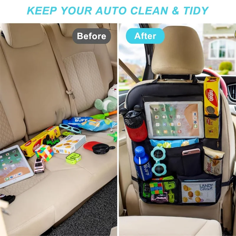 Car Seat Storage Bag Oxford Cloth Tablet Holder Protective Cover Multi-Pocket Anti-Kick Seat Back Bag for Children Travel Car thumbnail 3