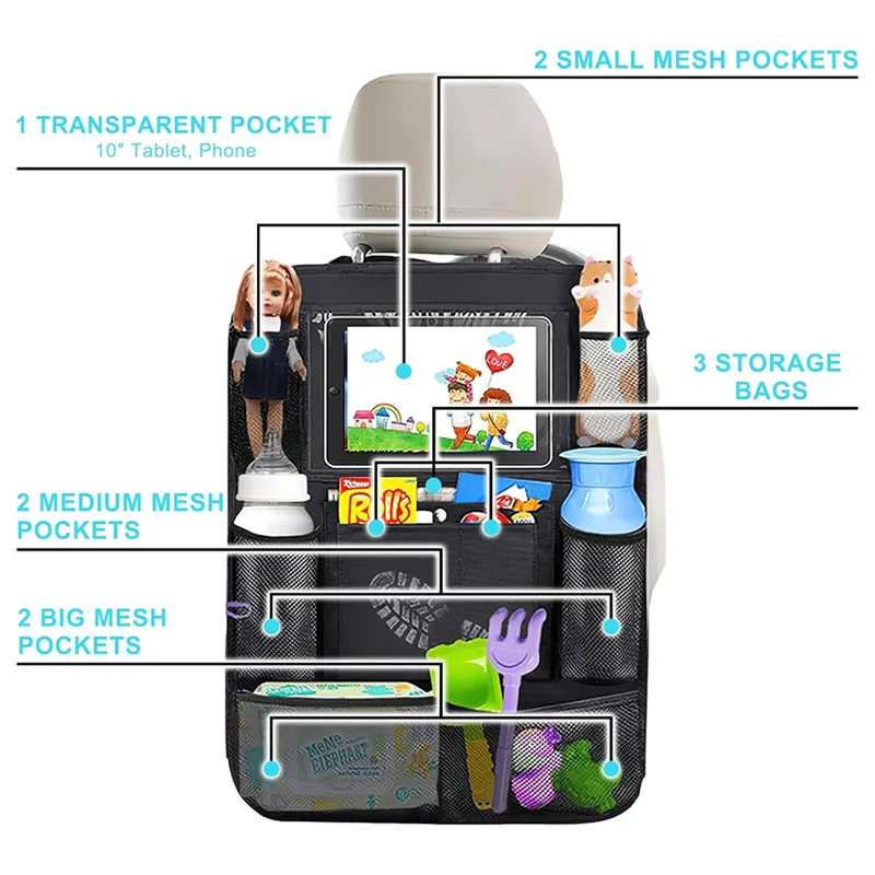 Car Seat Storage Bag Oxford Cloth Tablet Holder Protective Cover Multi-Pocket Anti-Kick Seat Back Bag for Children Travel Car thumbnail 5