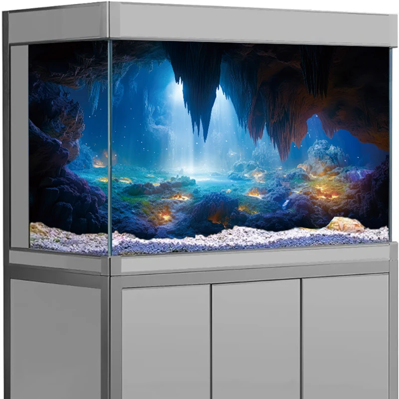 Aquarium Background Poster 3D Underwater Cave Landscape Fish Tank Sticker HD Self-adhesive Decor Waterproof PVC Material thumbnail 3