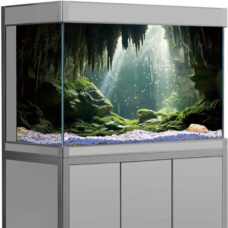 Aquarium Background Poster 3D Underwater Cave Landscape Fish Tank Sticker HD Self-adhesive Decor Waterproof PVC Material thumbnail 5