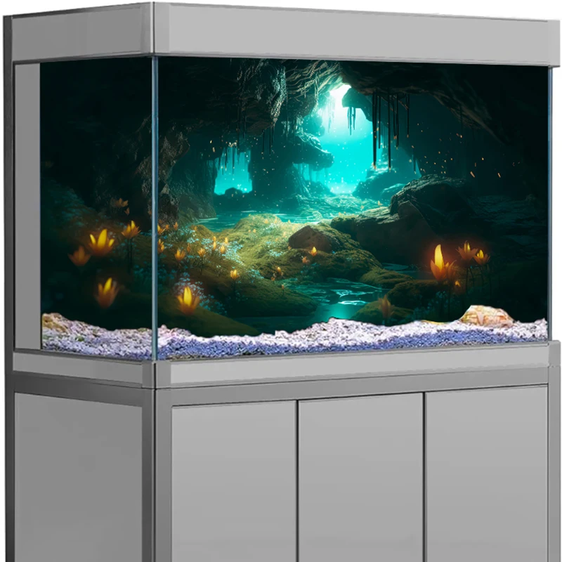 Aquarium Background Poster 3D Underwater Cave Landscape Fish Tank Sticker HD Self-adhesive Decor Waterproof PVC Material thumbnail 4
