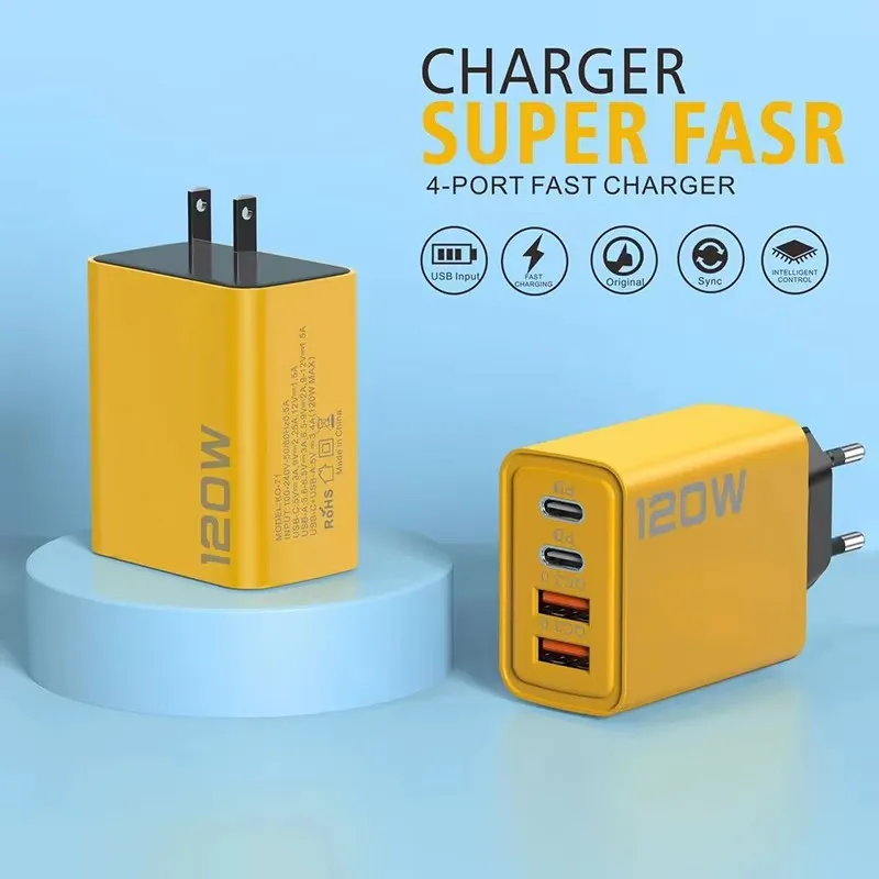 4 Ports 120W Charger USB C PD Quick Charge 3.0 Type C USB Phone Chargers Fast Charging Adapter For iPhone Samsung Xiaomi Huawei thumbnail 2