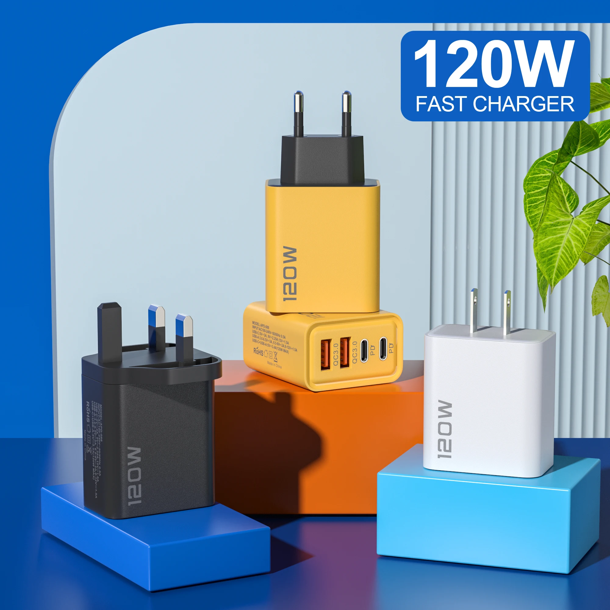 4 Ports 120W Charger USB C PD Quick Charge 3.0 Type C USB Phone Chargers Fast Charging Adapter For iPhone Samsung Xiaomi Huawei thumbnail 5