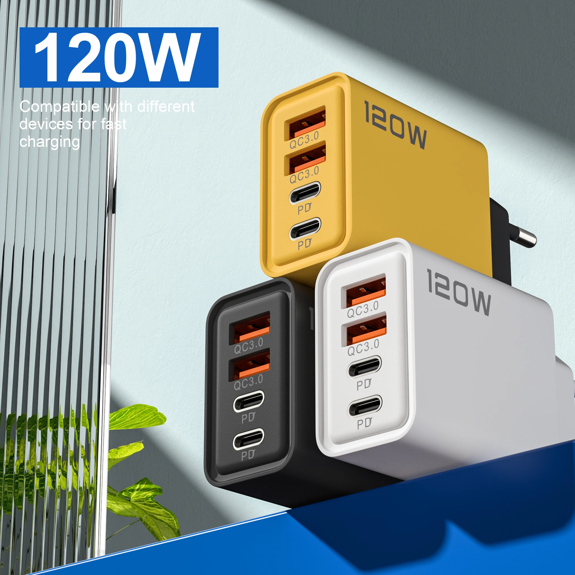 4 Ports 120W Charger USB C PD Quick Charge 3.0 Type C USB Phone Chargers Fast Charging Adapter For iPhone Samsung Xiaomi Huawei thumbnail 3