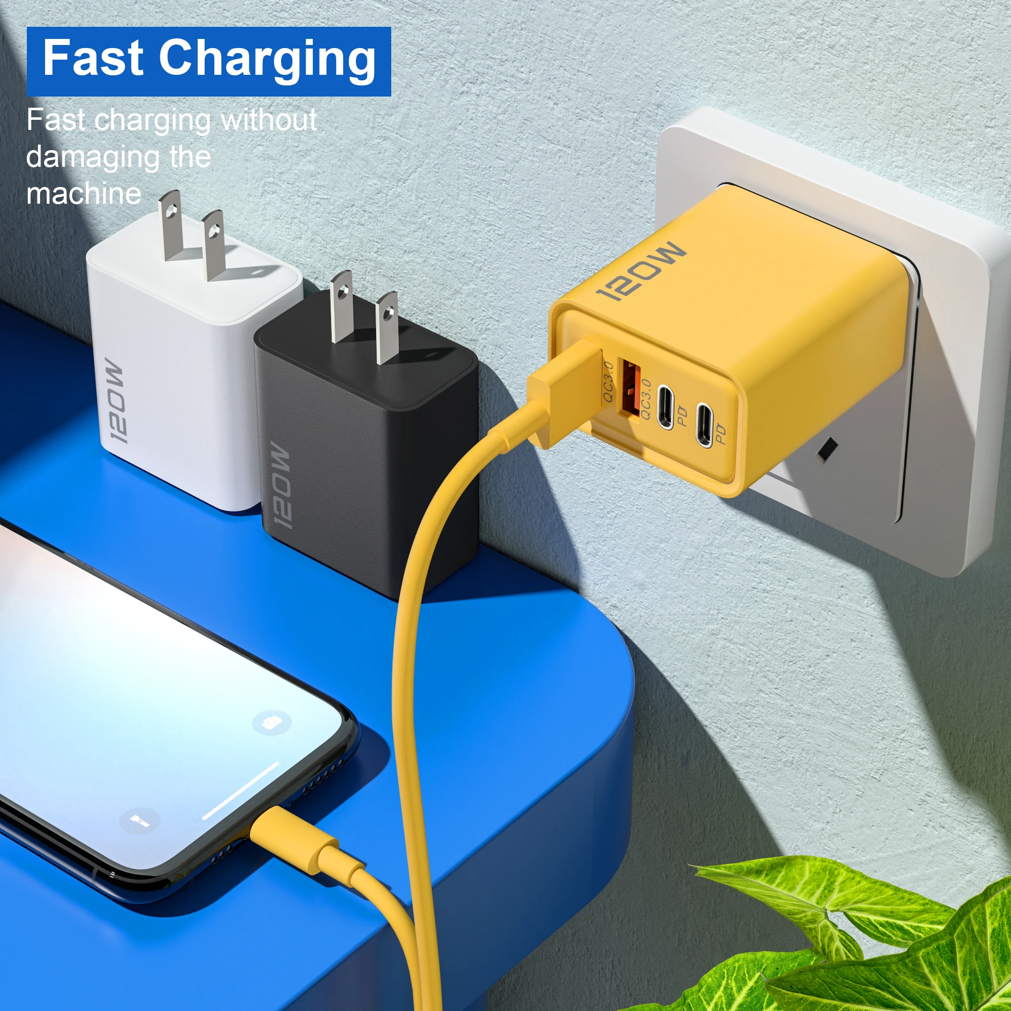 4 Ports 120W Charger USB C PD Quick Charge 3.0 Type C USB Phone Chargers Fast Charging Adapter For iPhone Samsung Xiaomi Huawei thumbnail 4