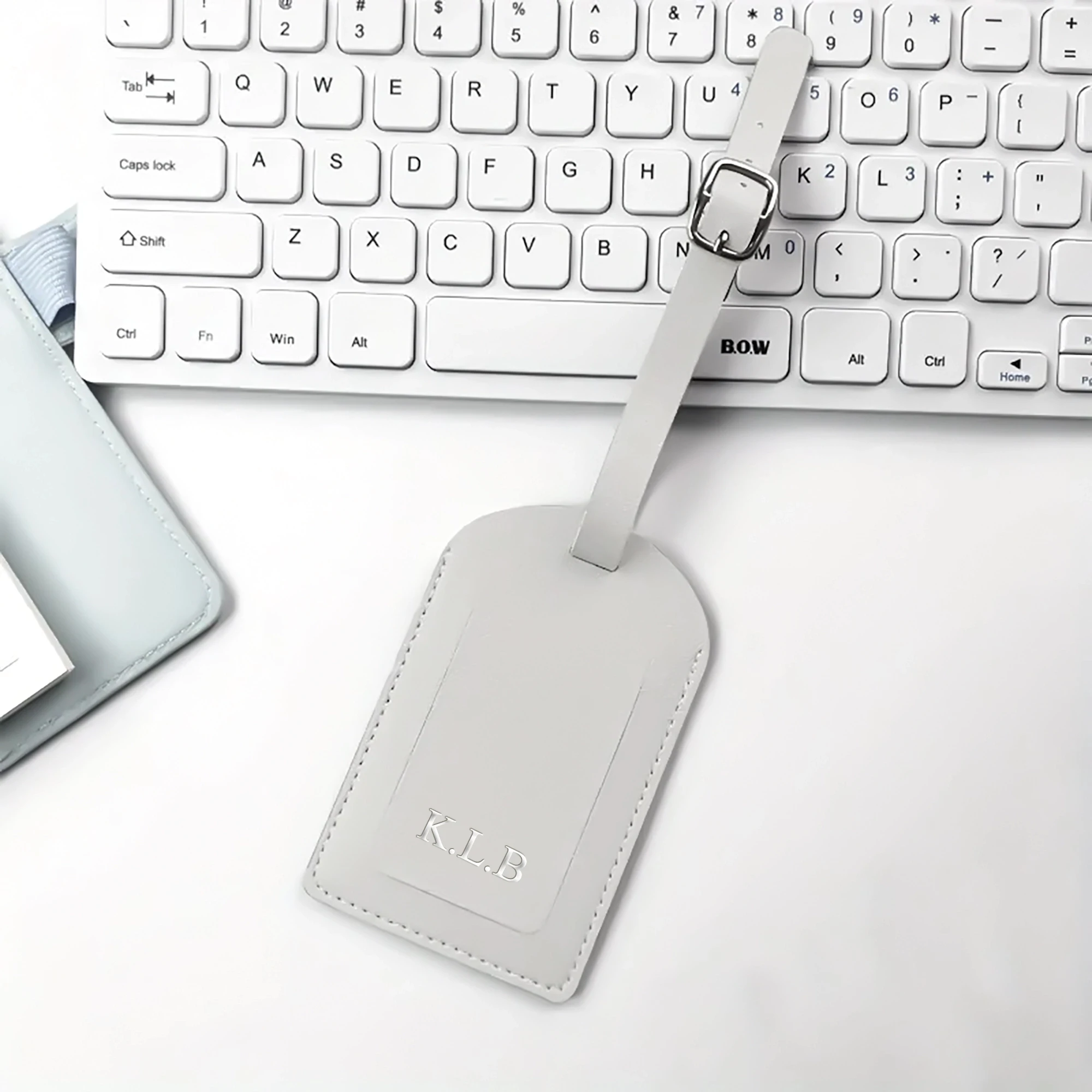Customizable Engraved Silver Carving Lettering PU Artificial leather Luggage Tag With Metal Buckles Prevent Loss Privacy Cover thumbnail 5